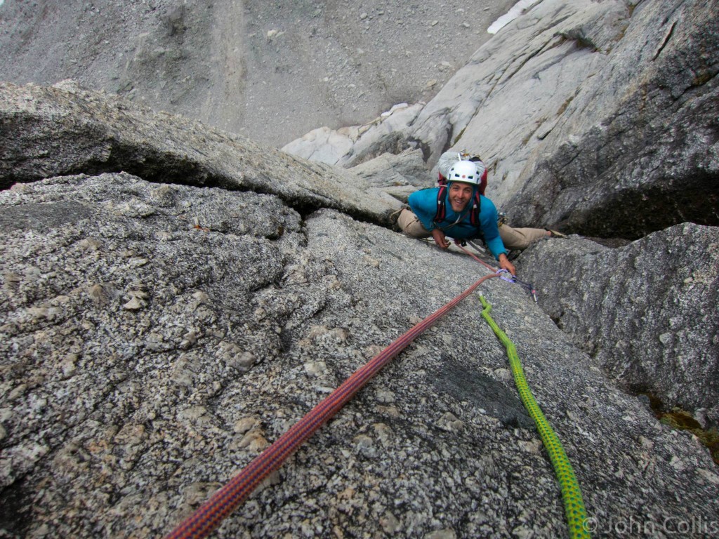 The author testing the helmet on Lotus Flower Tower in the Cirque of the Unclimbables. Photo courtesy of David Fay. 